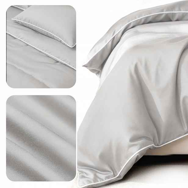 Šedý Set Bambusového Povlečení S Bizou 140 x 200 cm Premium Jemný