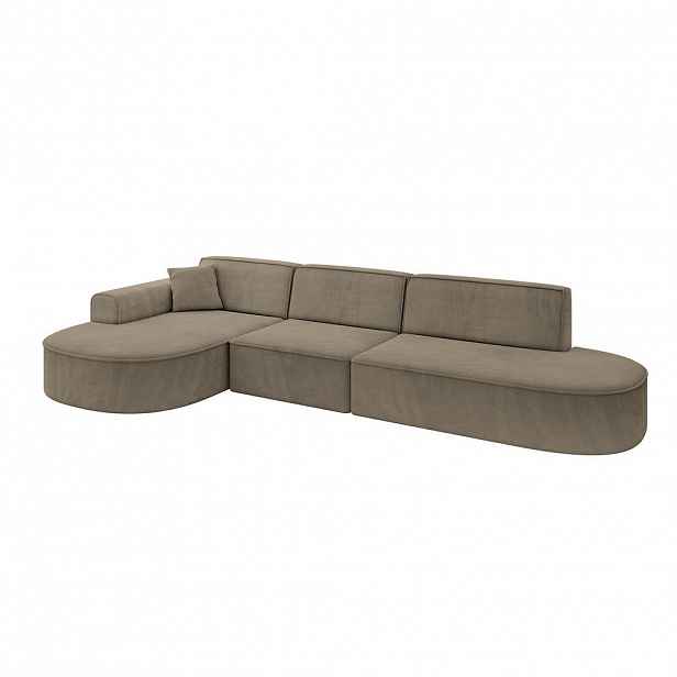 ALTDECOR ROHOVÁ SEDACÍ SOUPRAVA s otomanem vlevo MARI-L2 – 328 × 171 × 79 cm, tmavě hnědá barva velur