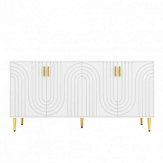 FLIEKS KOMODA Bílá 152cm Vlnový design Zlaté úchyty