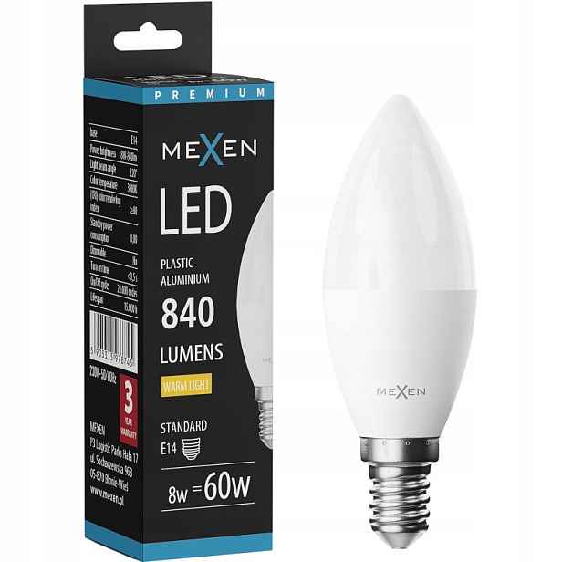 Mexen Nova Led Žárovka E14 C37 8W Teplá Bílá 3000K 840 LM