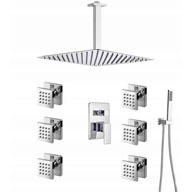 Sprchový Set Podomítkový Hydromasáž Chrom Dešťová Sprcha 40 cm