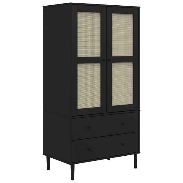 vidaXL Šatní skříň SENJA ratanový vzhled černá 90x55x175 cm borovice