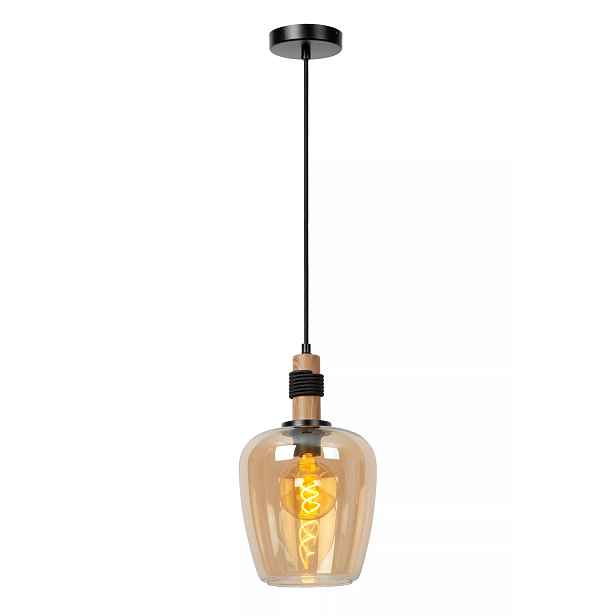 Závěsná bodová lampa černá skleněná jantarová 22 cm Lucide
