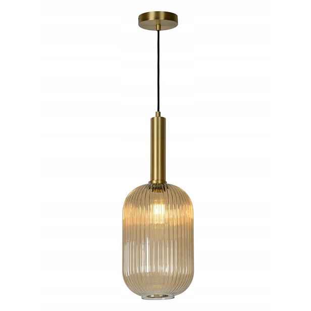 Závěsná lampa zlatá jantarová skleněná lampa nad stůl ostrovní bar Lucide