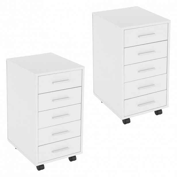 ML-DESIGN SADA 2 kusů pojízdných zásuvkových kontejnerů 33 x 38 x 63,5 cm, bílá, s 5 zásuvkami
