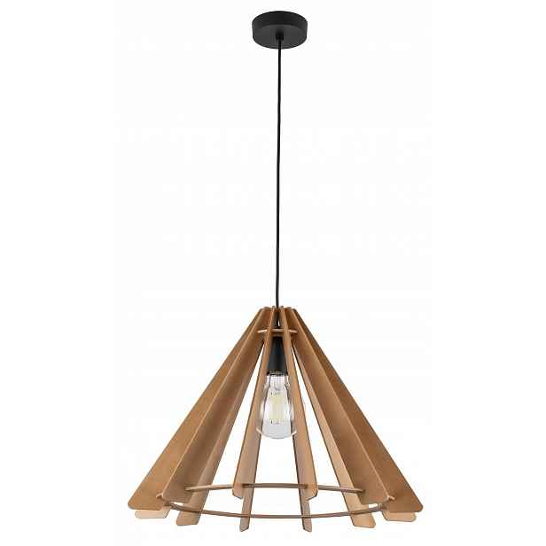 Závěsná lampa Eris Černá Hnědá Dřevěný Abažur 1xE27 50 cm Stropní dům