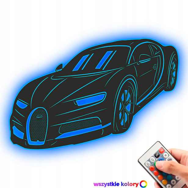 Dřevěný 3D obraz Bugatti Chiron Nástěnná Dekorace Noční Lampa Led XL