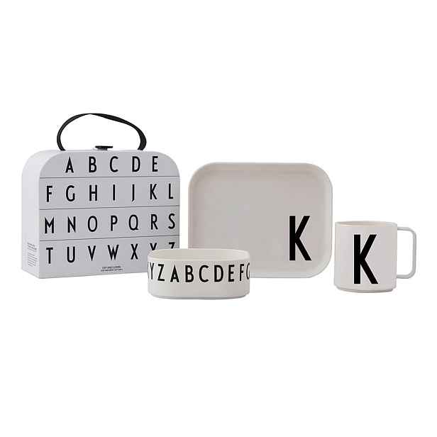 3dílný dětský jídelní set s kufříkem Design Letters Classics K