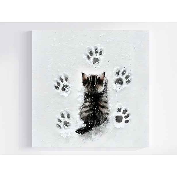 Obraz Na Plátně Canvas Zima Sníh Závěje Stopy Tlapka Kočka Kotě Zábava 50x50