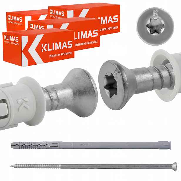 Rámové rozpěrné hmoždinky 10x230 mm 100 ks kuželová hlava Torx Klimas Kps-fast