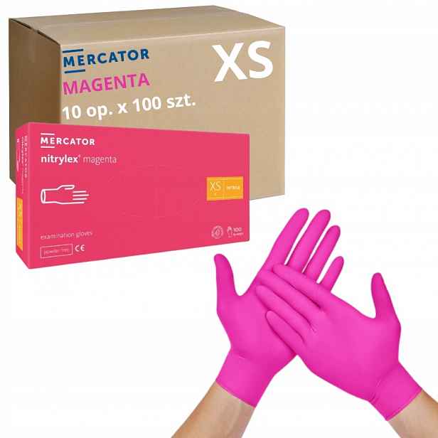 Rukavice Růžové na jedno použití Mercator Nitrylex magenta AQL1.5 r.XS 1000ks