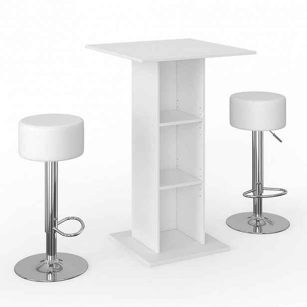 Vicco STOJACÍ BAROVÝ STŮL SE ŽIDLEMI Rodeo Bílá 70 x 70 cm se 2 barovými stoličkami