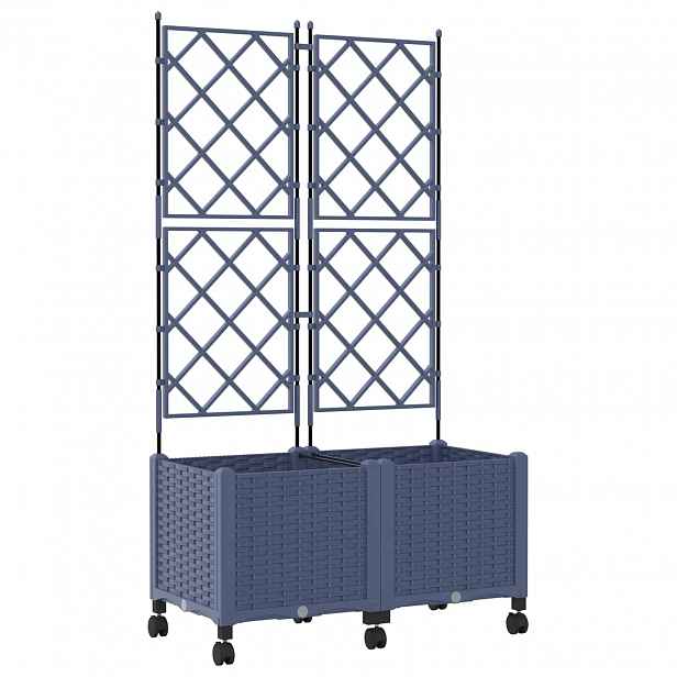 vidaXL Zahradní truhlík s treláží a koly 2 ks Šedá 80 x 40 x 149 cm PP