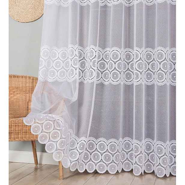 Hotové záclony s páskou, šité bílou síťkou, žakárový kruh 600x130