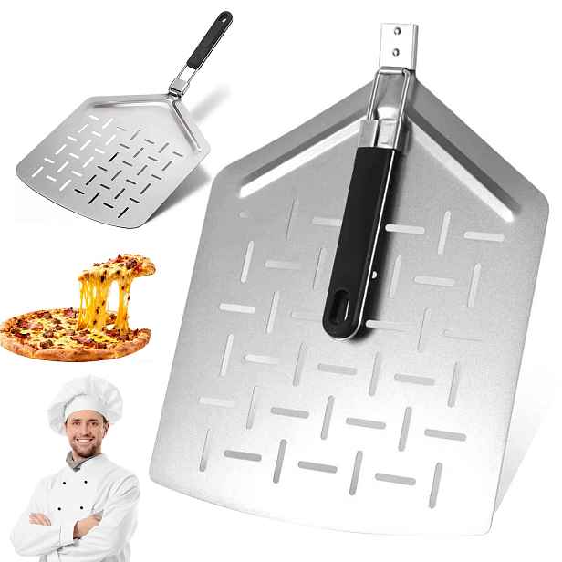 Široká Perforovaná Lopata Na Pizzu Pro Pečivo S Skládací Rukojetí 33 X 62 CM