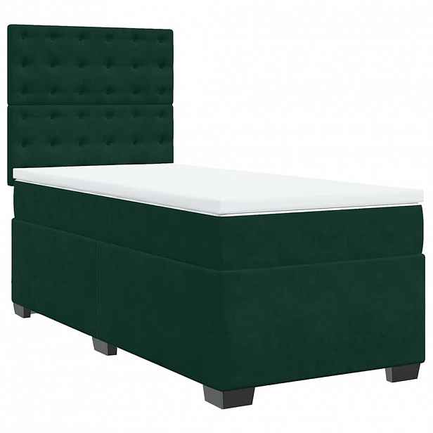 vidaXL Box spring postel s matrací tmavě zelená 100x200 cm samet