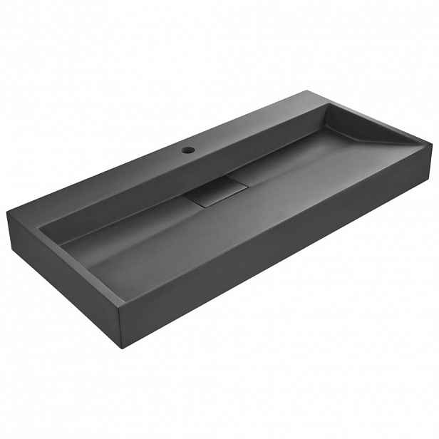 Beliani ZÁVĚSNÉ UMYVADLO Černé 100/46 cm Litý minerální kompozit Quenko