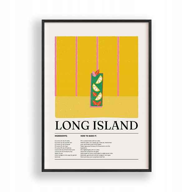 Obraz Long Island Drink Plakát Rámeček Dřevěný Černý 30x42 cm