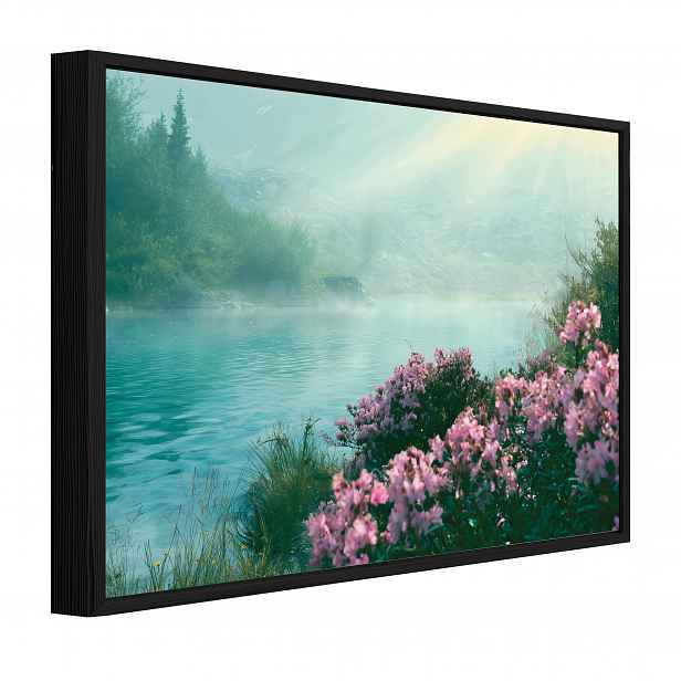 Obraz V Černém Rámu Na Plátně Les Řeka Květiny Obývací Pokoj Ložnice 60x40