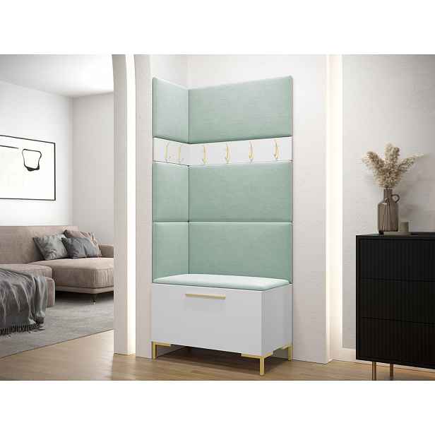 Stěna do chodby s čalouněnými panely ANDORA 4 - bílá / tyrkysová