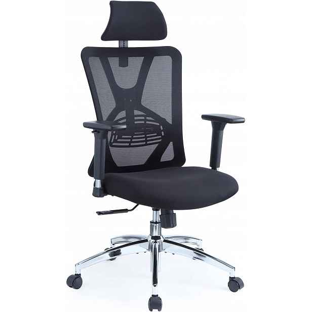 Kancelářská otočná židle ergonomická, látková, nastavitelná, černá