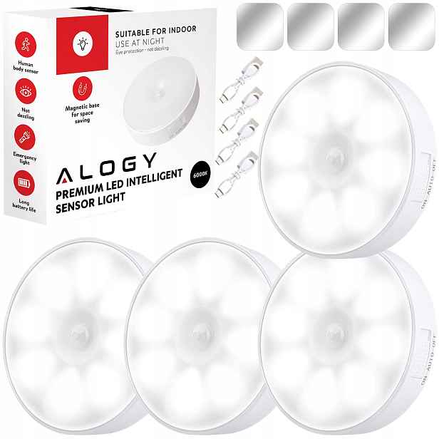 4x Bezdrátová Noční Lampa Led Lampa 3000K Usb S Pohybovým Senzorem Magnet