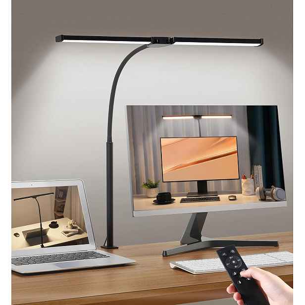 Led stolní lampa s dvojitou svorkou 56 cm, 25 režimů Dálkový Ovladač, stmívatelná