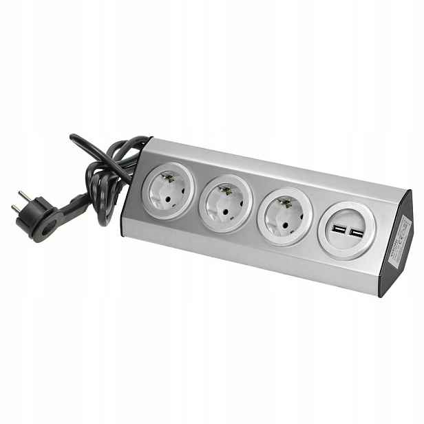 Podskříňková nábytková zásuvka 3x Schuko 2x Usb Inox 1,5 m