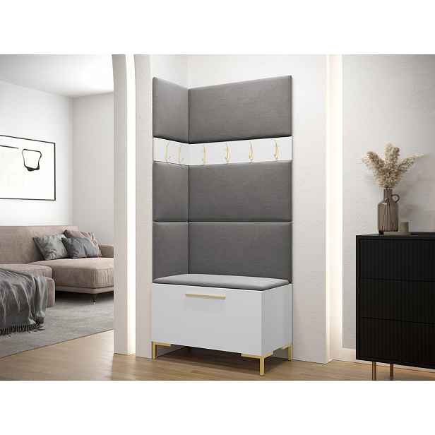 Stěna do chodby s čalouněnými panely ANDORA 4 - bílá / šedá