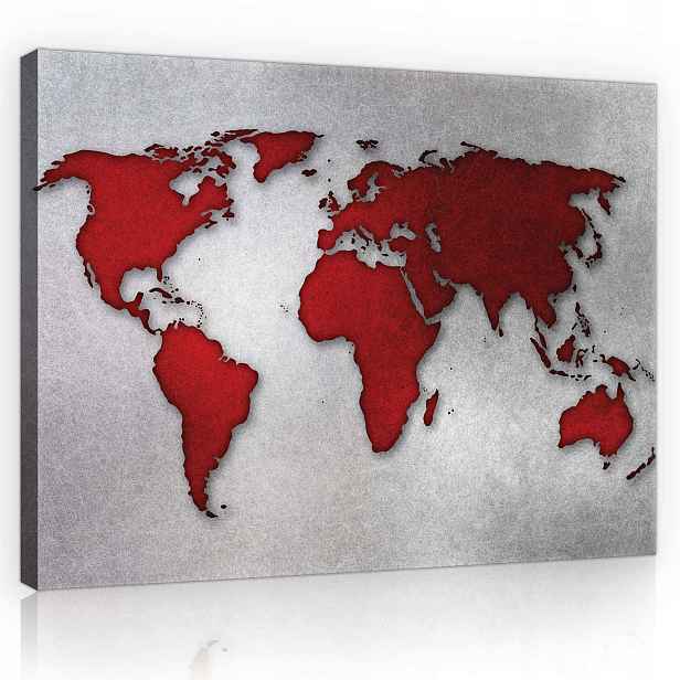 Obraz 100x75 Svět mapa červená šedá textura moderní cestování