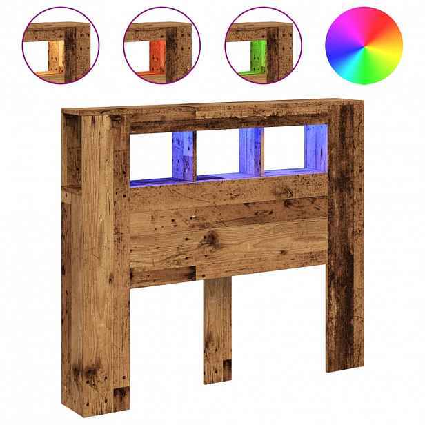 vidaXL Čelo postele s LED old wood 120x18,5x103,5 cm kompozitní dřevo