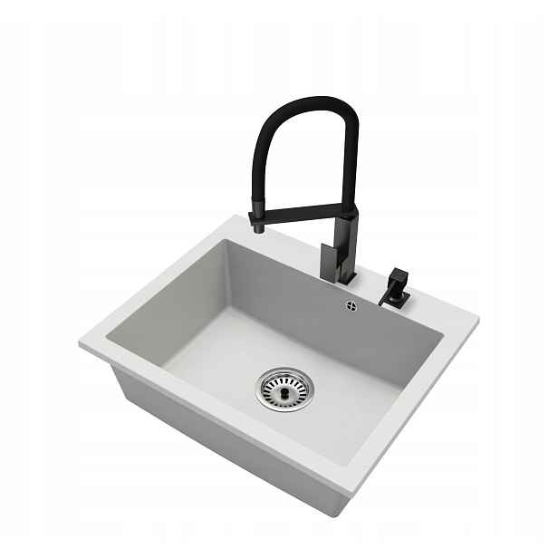 Granitový dřez Jednokomorový Elite 60 Baterie Dávkovač Sifon Chrom