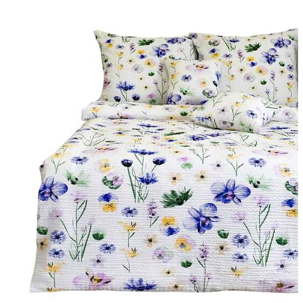 Sada Povlečení Kůra 160x200 2x70/80 Malované Bratky Na Bílém Elegantní