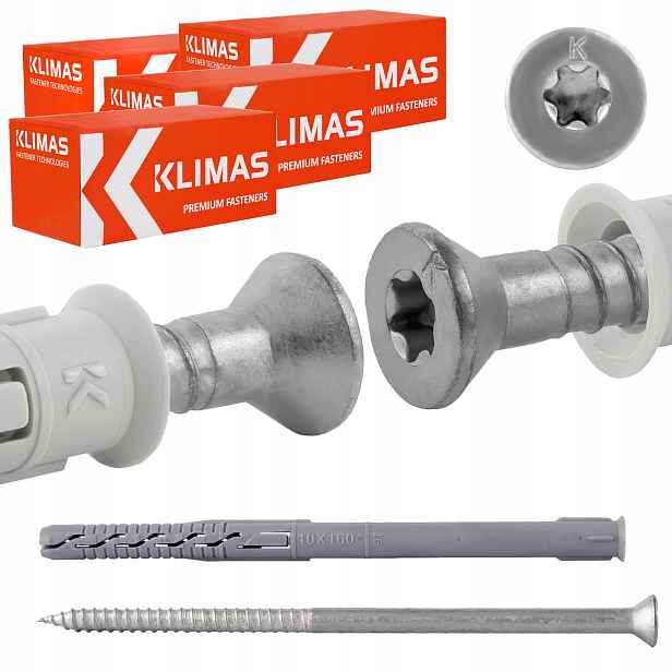Rámové rozpěrné hmoždinky 10x160 mm 100 ks kuželová hlava Torx Klimas Kps-fast