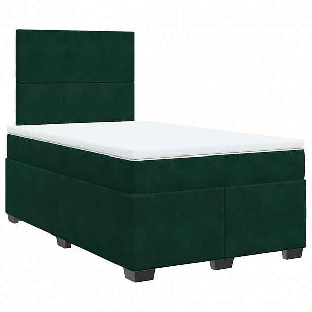 vidaXL Box spring postel s matrací tmavě zelená 120x190 cm samet