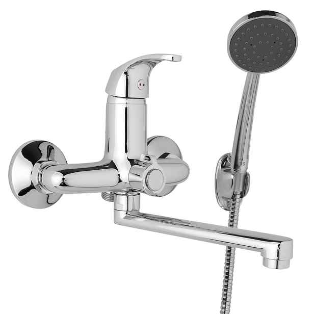 JB Sanitary SLIM A10 39 11 - Nástěnná umyvadlová a sprchová baterie 150 mm; otočný přepínač v těle; s příslušenstvím; ramínko 300 mm