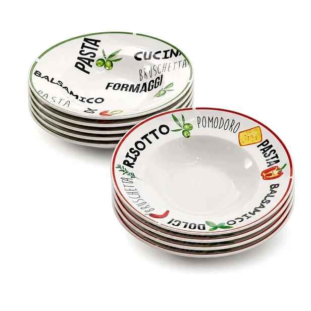Talíře na těstoviny Hluboké porcelánové 27,5 cm Sada 12 ks Pizza Pasta