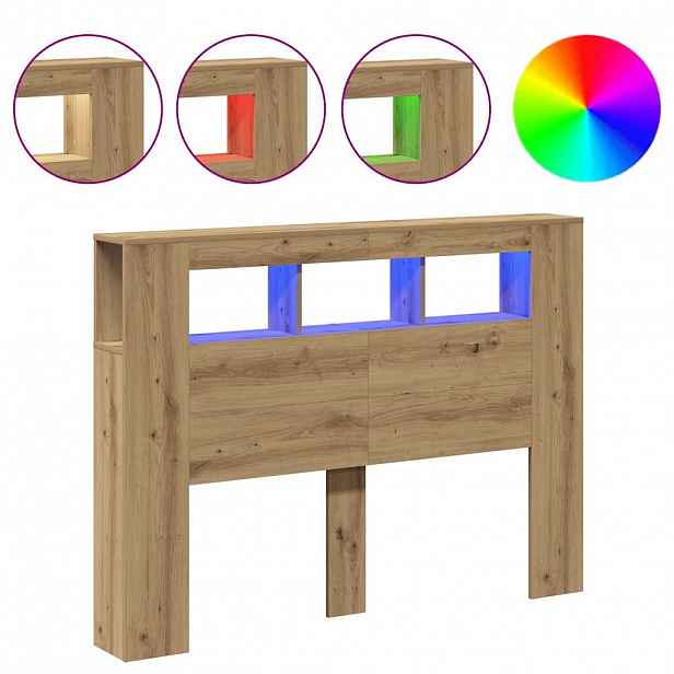 vidaXL Čelo postele LED dub artisan 140x18,5x103,5 cm kompozitní dřevo