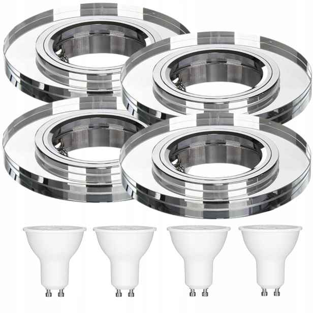 4x Skleněná Stropní Lampa Zapuštěná Do Stropu Křišťál 7W Led Žárovky