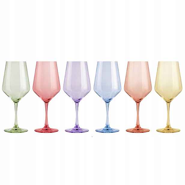 Barevné skleničky na víno 470 ml, sada 6 Ks, elegantní Joyful