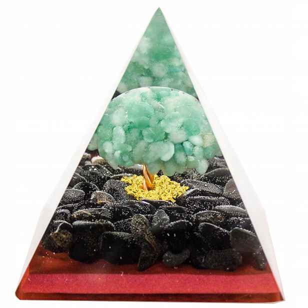 Pyramida Orgonit Amazonit Pryskyřice Měď Kouřový Křemen Morion Strom Života 7 cm