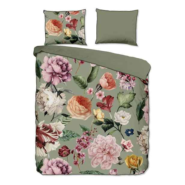Zelené povlečení na dvoulůžko/prodloužené z bavlněného saténu 200x220 cm Fiori – Descanso