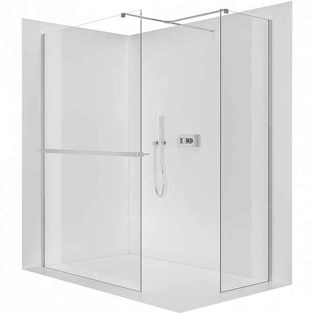 Sprchová zástěna Walk-in Onyx T L/P - 8 mm - hranatá vzpěra + polička/držák na ručníky - chrom, transparentní sklo - 120x70x200 cm