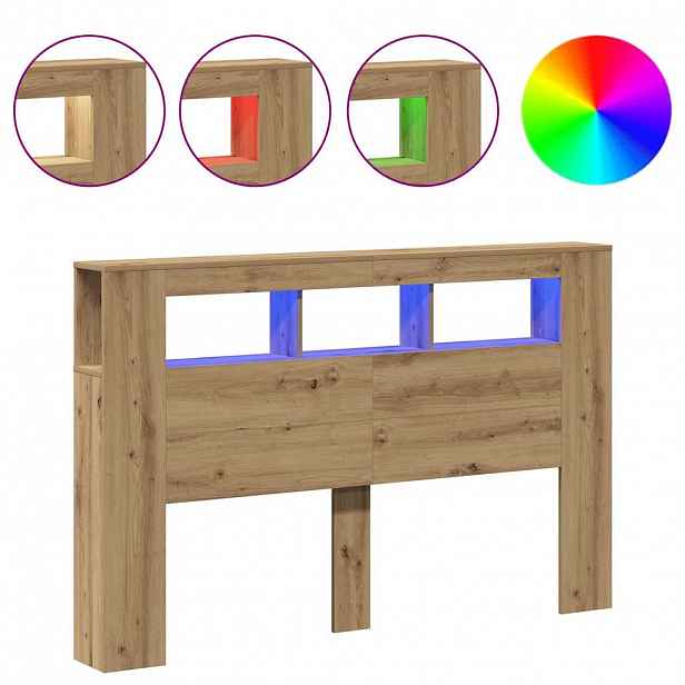 vidaXL Čelo postele LED dub artisan 160x18,5x103,5 cm kompozitní dřevo