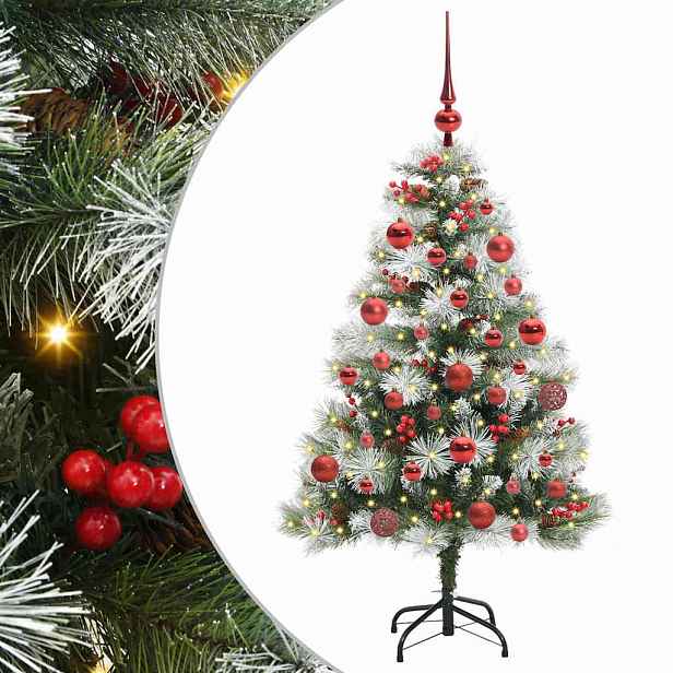 vidaXL Umělý vánoční stromeček Zelená a bílá 150 cm PVC, kov a plast