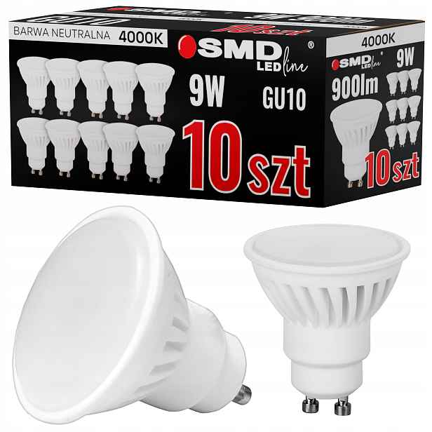 Žárovka Smd LEDline 9W 900lm 4000K Neutrální GU10 Keramická Nebliká