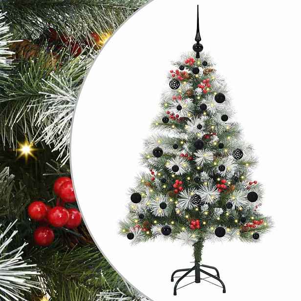 vidaXL Umělý vánoční stromeček Zelená a bílá 150 cm PVC, kov a plast
