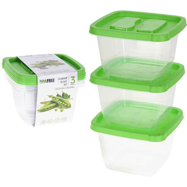 box-sada 3ks, 1360ml, čtver., zelený+transp. plast