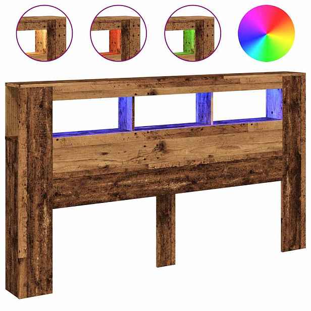 vidaXL Čelo postele s LED old wood 180x18,5x103,5 cm kompozitní dřevo