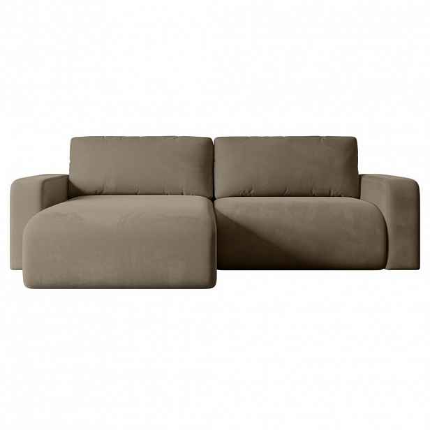 ALTDECOR ROHOVÁ SEDACÍ SOUPRAVA s funkcí lůžka a úložným prostorem KLEEA-L – 247 x 143 x 83 cm, hnědá barva, velur